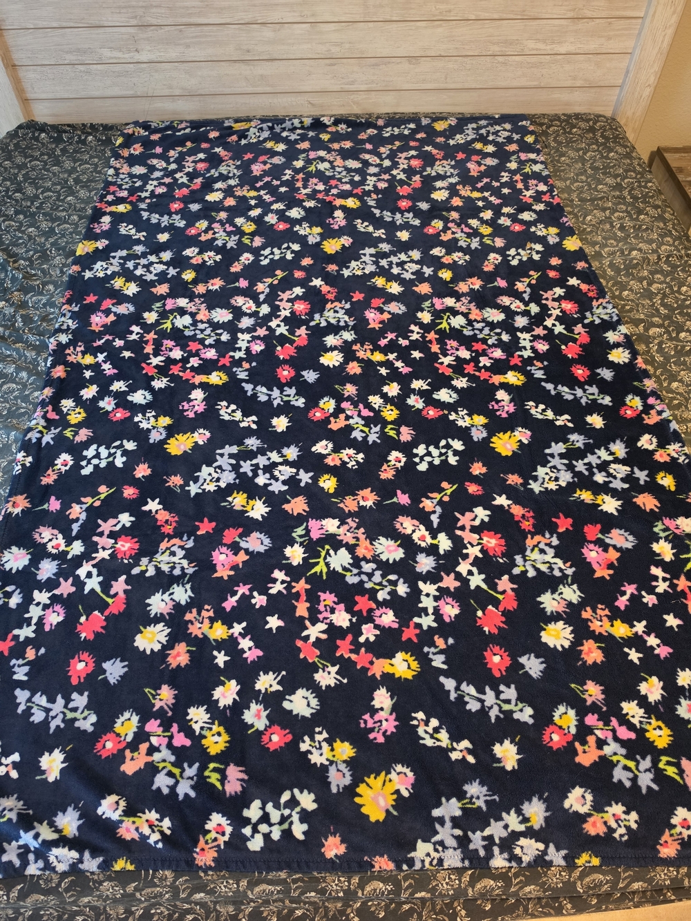 Floral Navy Plush Throw Blanket